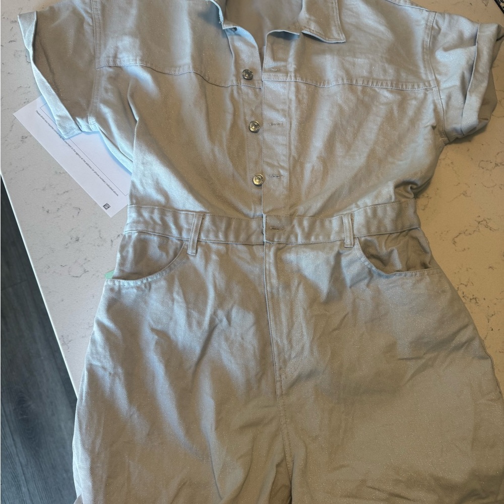 Zara Light Blue Button-Up Jumpsuit